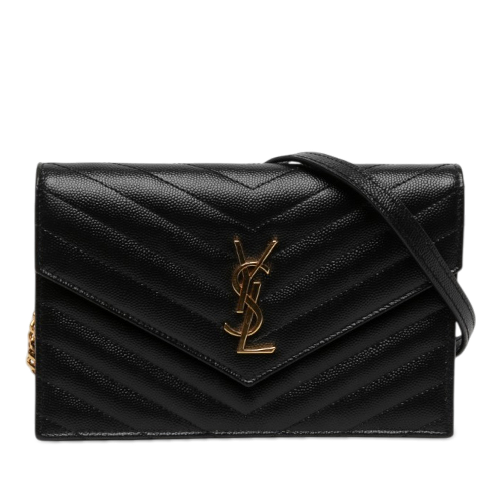 Pre-Loved Saint Laurent Grain De Poudre Chevron Cassandre Envelope Chain Wallet